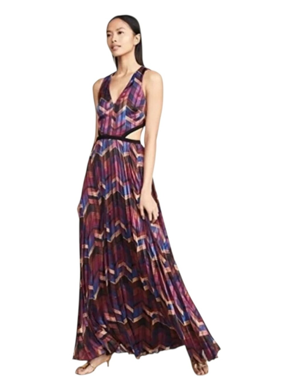ba&sh Pia NWT Pleated Maxi Dress Size Small Retail $550 Purple Pink Green Multi
